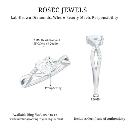 Lab Created Diamond Heart Crossover Engagement Ring