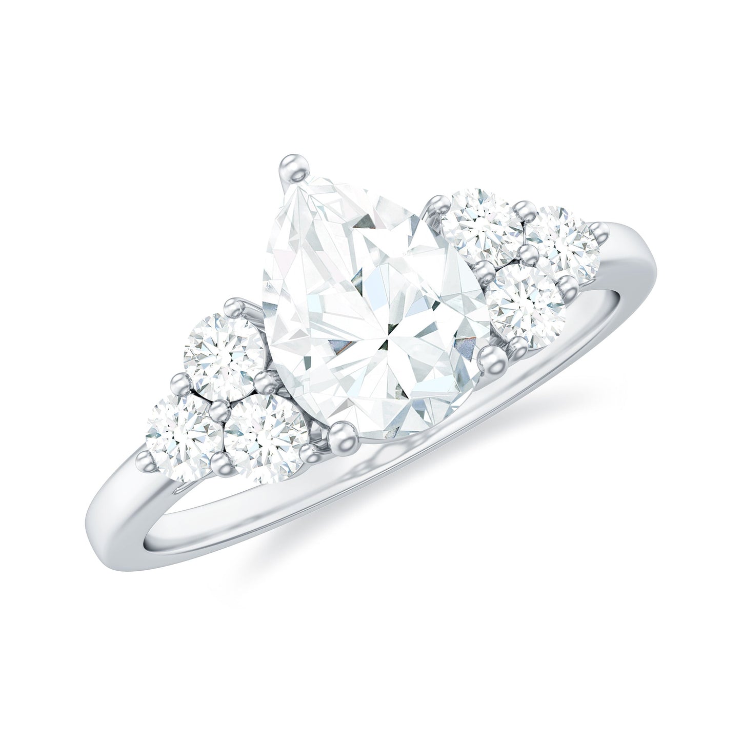 Lab Grown Diamond Teardrop Engagement Ring With Round Shape Trio