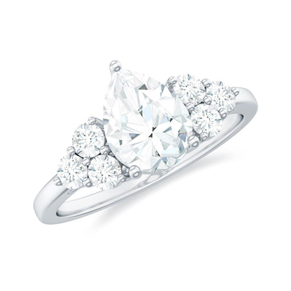 Lab Grown Diamond Teardrop Engagement Ring With Round Shape Trio