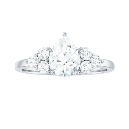 Lab Grown Diamond Teardrop Engagement Ring With Round Shape Trio