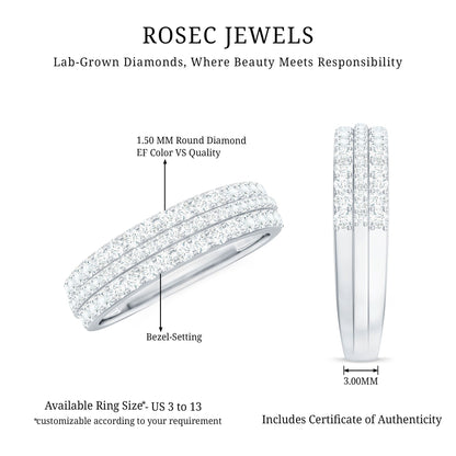Certified Lab Grown Diamond 3 Row Wedding Band