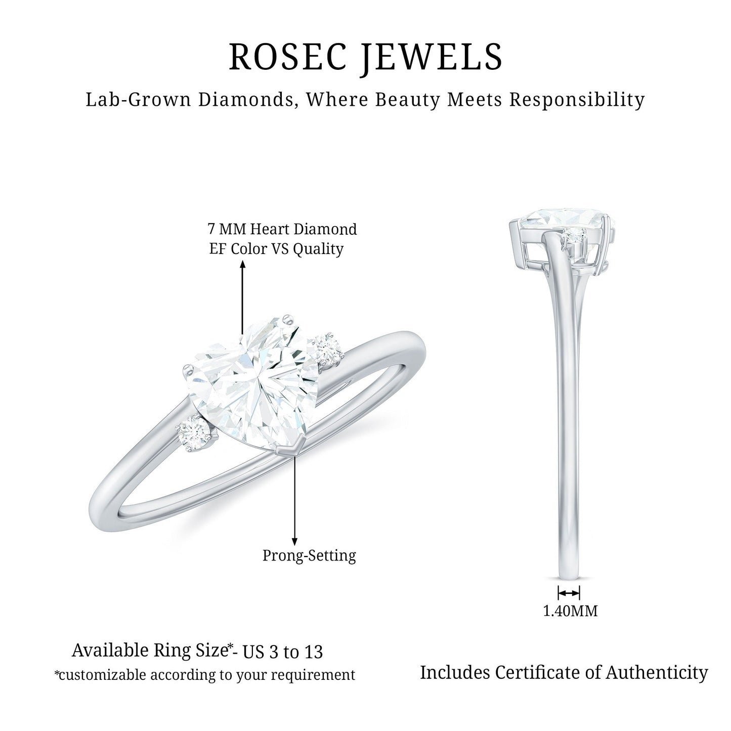 7 mm Heart Lab Grown Diamond Proposal Ring For Her