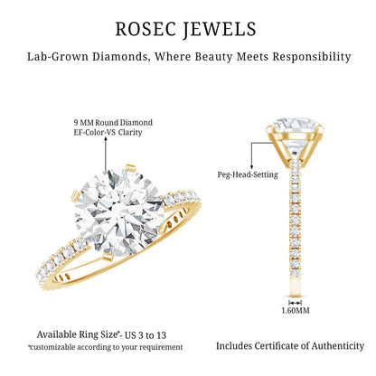 Certified 9 MM Lab Grown Solitaire Diamond Engagement Ring