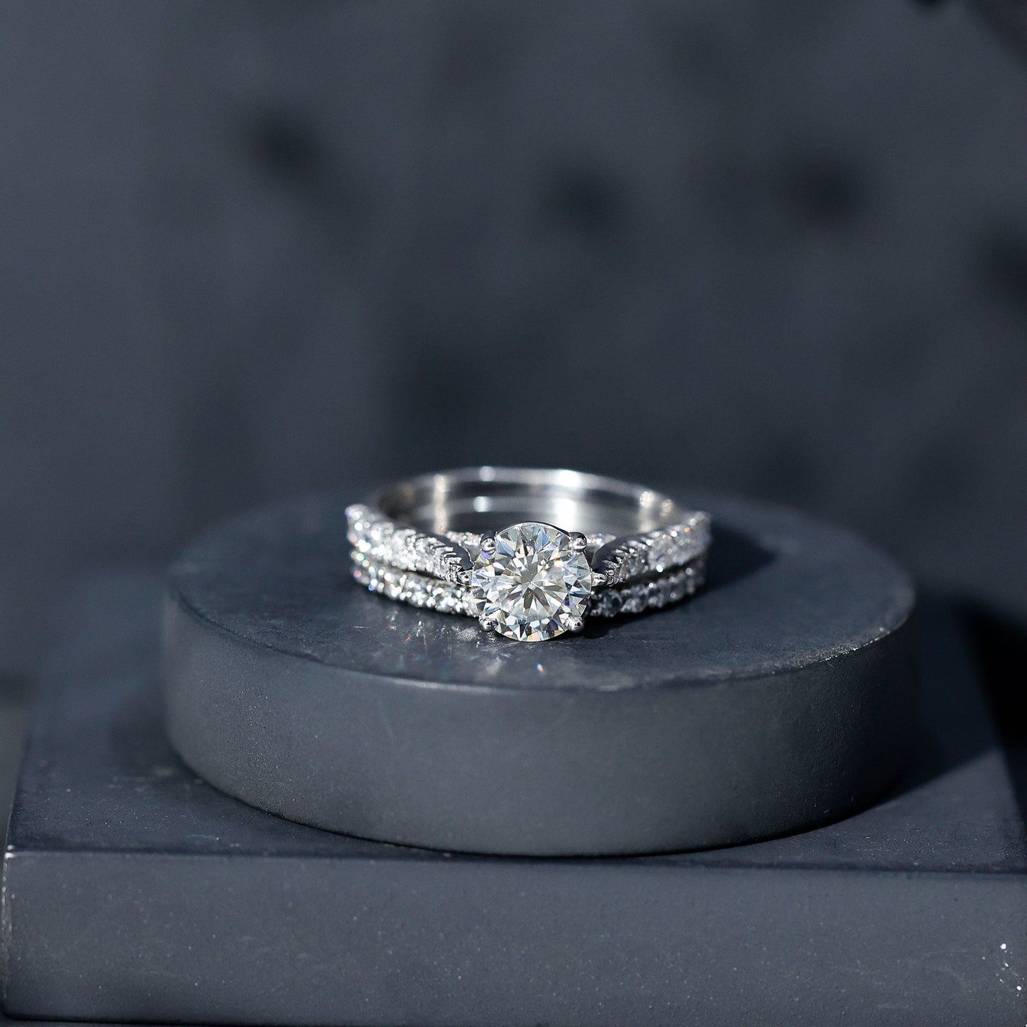 Certified 8 mm Round Lab Grown Diamond Wedding Engagement Ring Set