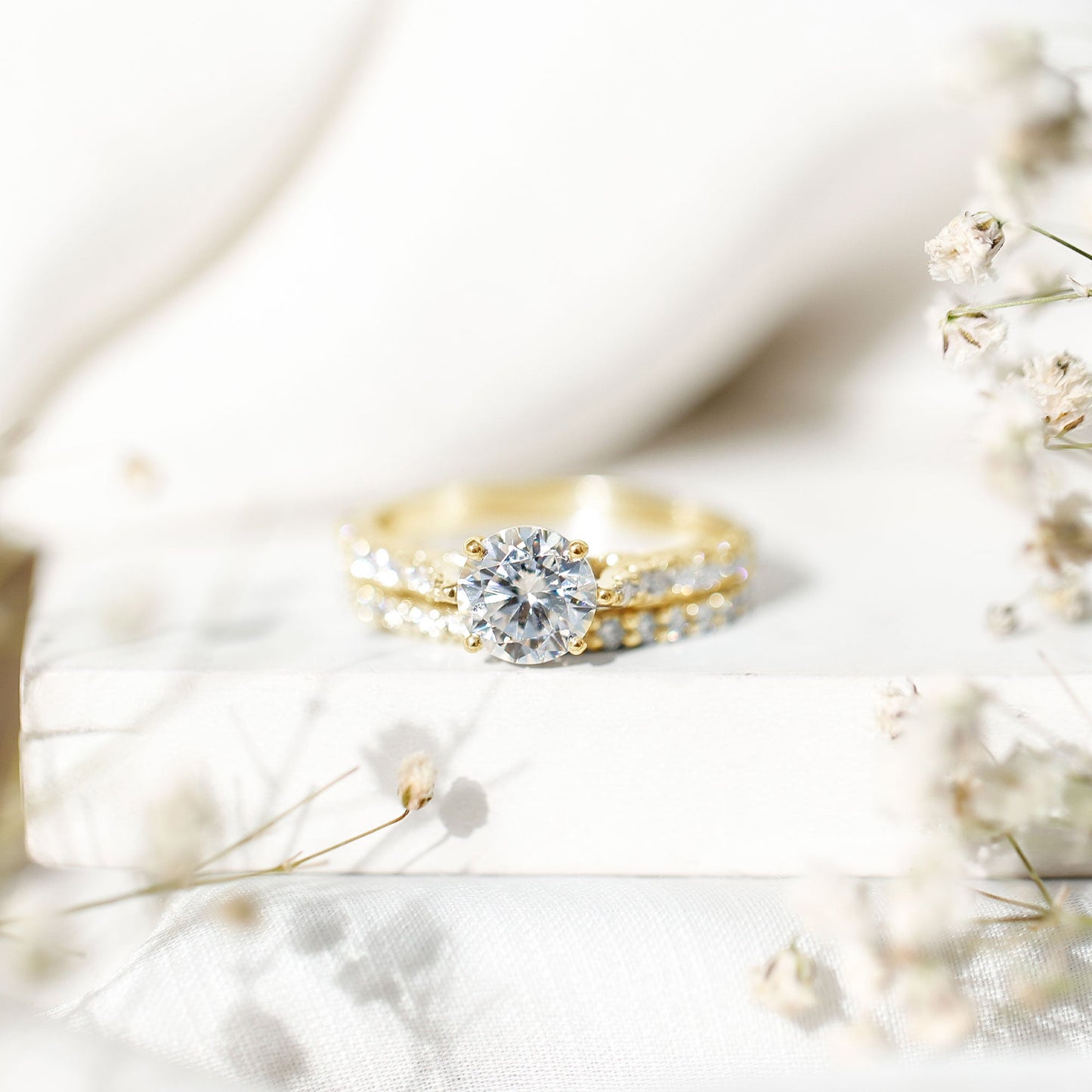 Certified 8 mm Round Lab Grown Diamond Wedding Engagement Ring Set