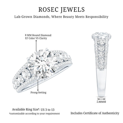 Lab Grown Diamond Statement Engagement Ring With Side Stones