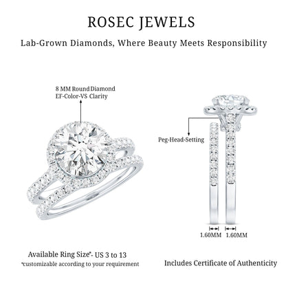 Certified Lab Grown Diamond Halo Ring With Wedding Band