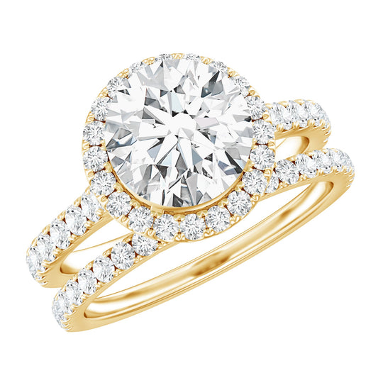 Certified Lab Grown Diamond Halo Ring With Wedding Band