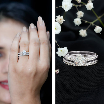 Pear Cut 6X8 MM Lab Grown Diamond Marriage Ring Set for Women