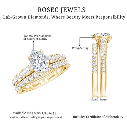 Pear Cut 6X8 MM Lab Grown Diamond Marriage Ring Set for Women
