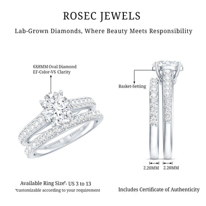 6X8 MM Oval Lab Created Diamond Solitaire Engagement Ring Set for Women