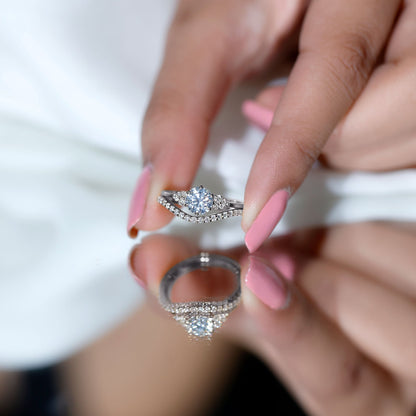 Certified Diamond Bridal Ring Set with Curved Band