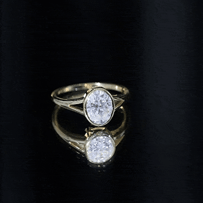 Bezel Set Oval Lab Created Diamond Solitaire Ring For Women