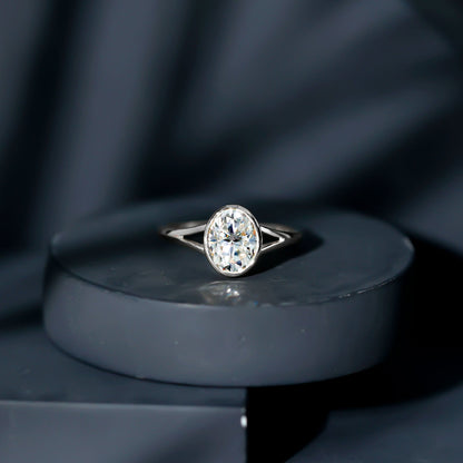Bezel Set Oval Lab Created Diamond Solitaire Ring For Women
