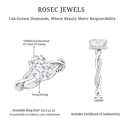 Lab Grown Diamond Oval Engagement Ring with Braided Shank