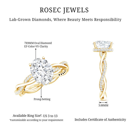 Lab Grown Diamond Oval Engagement Ring with Braided Shank
