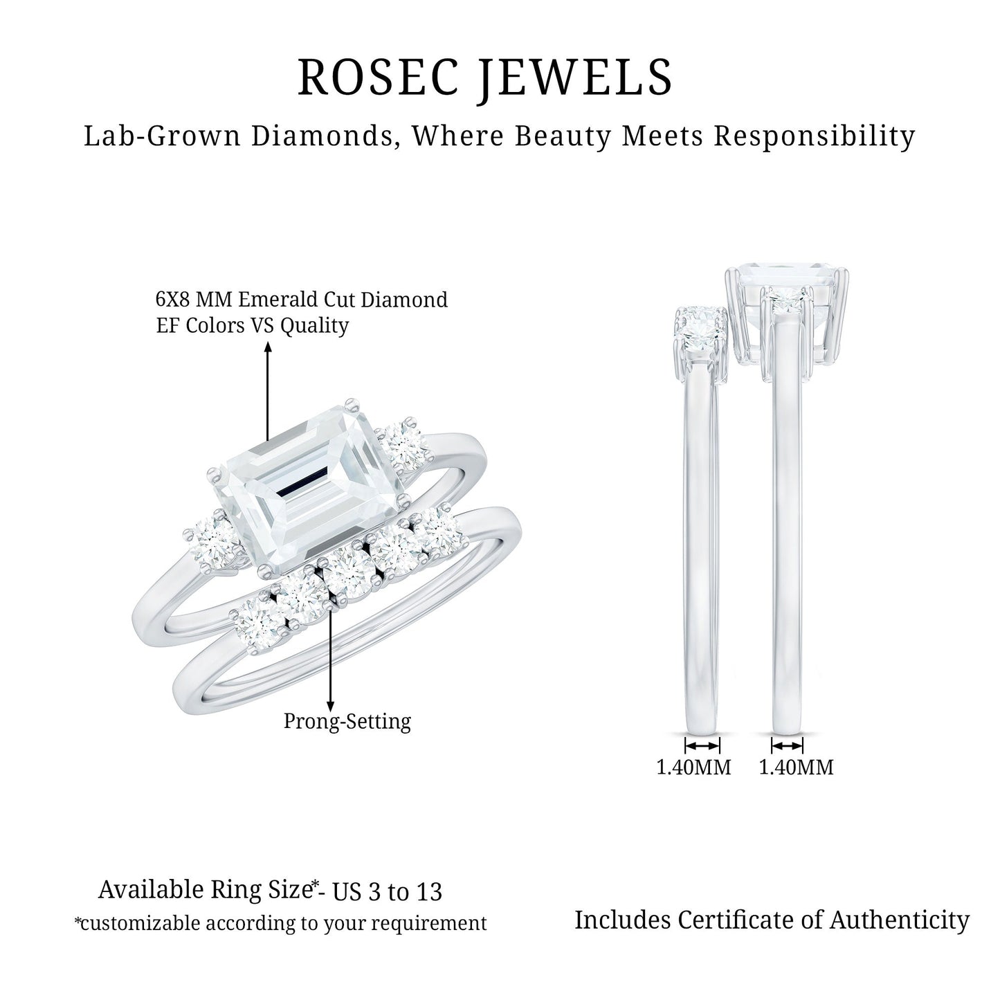 Lab Diamond Emerald Cut Engagement Ring With Band