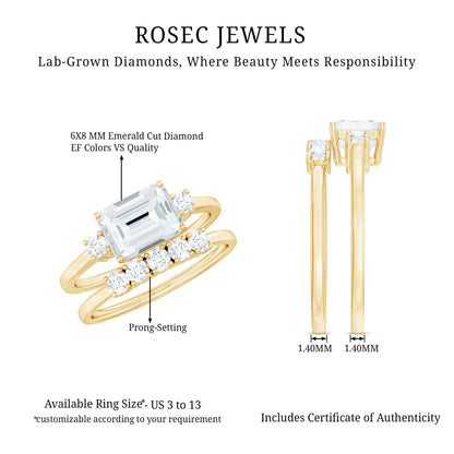 Lab Diamond Emerald Cut Engagement Ring With Band
