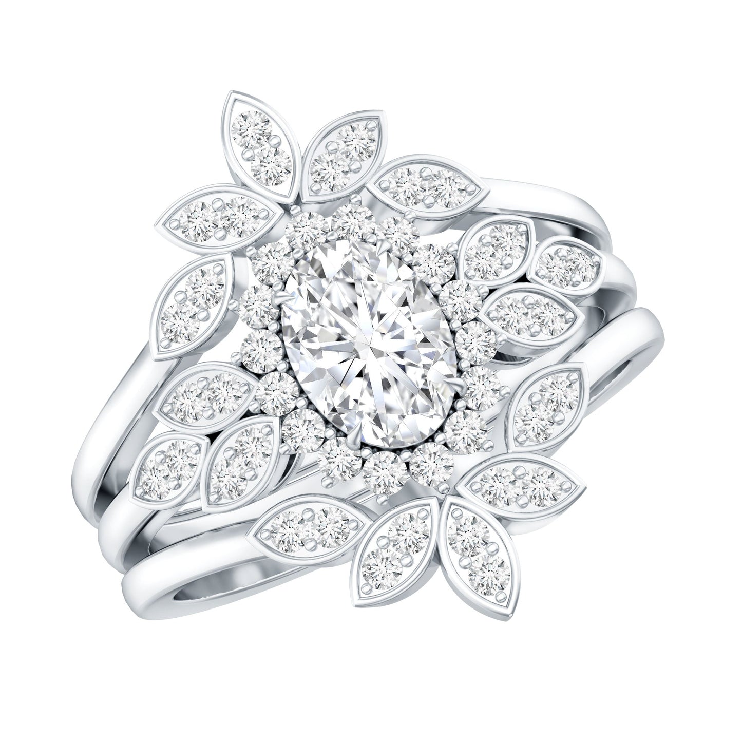 Lab Grown Diamond Vintage Engagement Ring with 2 Wedding Bands