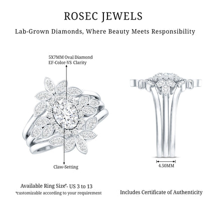 Lab Grown Diamond Vintage Engagement Ring with 2 Wedding Bands