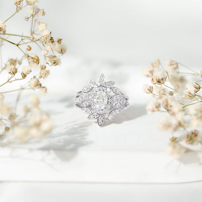 Lab Grown Diamond Vintage Engagement Ring with 2 Wedding Bands