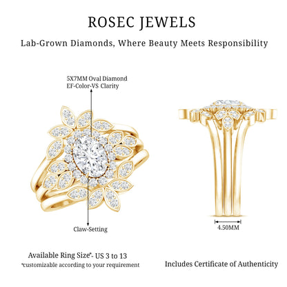 Lab Grown Diamond Vintage Engagement Ring with 2 Wedding Bands