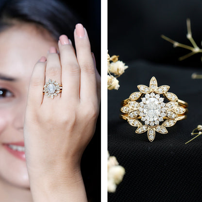 Lab Grown Diamond Vintage Engagement Ring with 2 Wedding Bands
