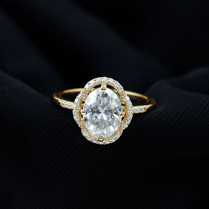 Brilliant Cut Oval Lab Grown Diamond Halo Engagement Ring