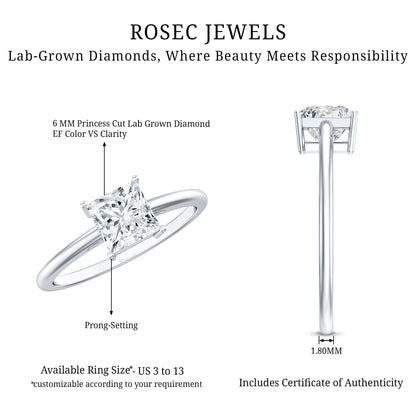 Certified Lab Grown Diamond 6 mm Square Cut Engagement Ring
