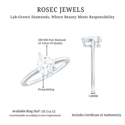 Single Stone Lab Grown Diamond Pear Engagement Ring