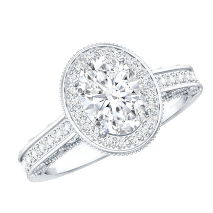 6X8 mm Oval Lab Grown Diamond Halo Engagement Ring