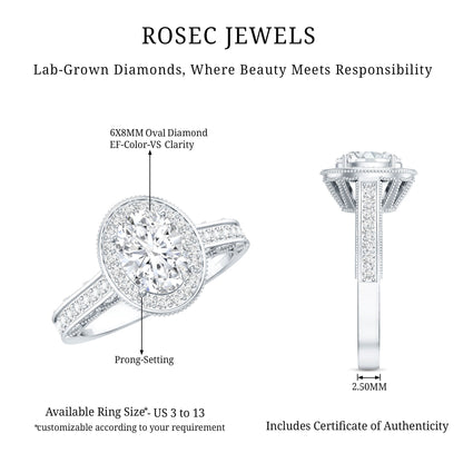 6X8 mm Oval Lab Grown Diamond Halo Engagement Ring
