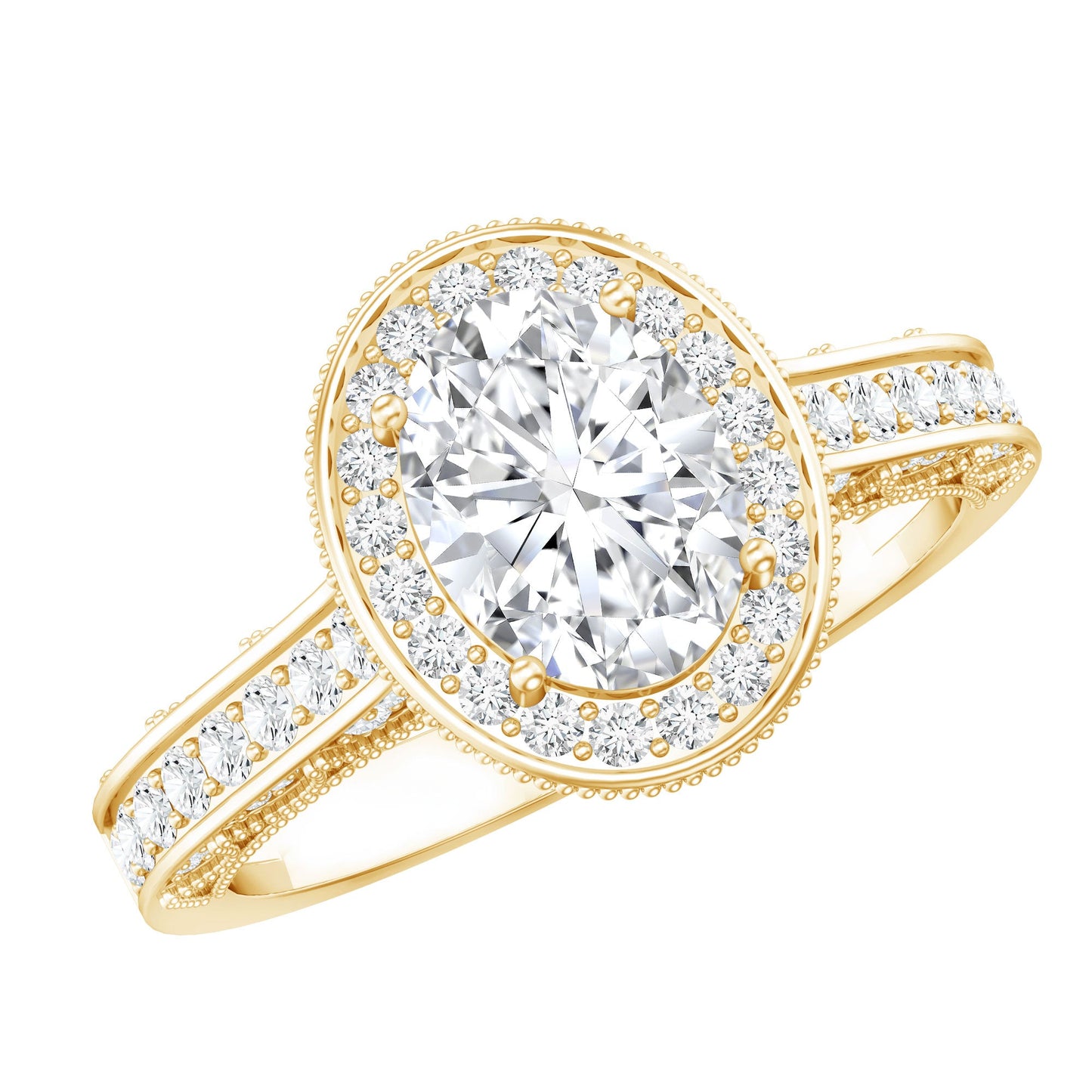 6X8 mm Oval Lab Grown Diamond Halo Engagement Ring
