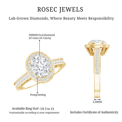 6X8 mm Oval Lab Grown Diamond Halo Engagement Ring