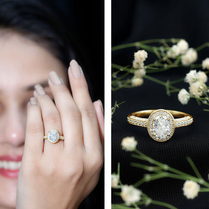 6X8 mm Oval Lab Grown Diamond Halo Engagement Ring