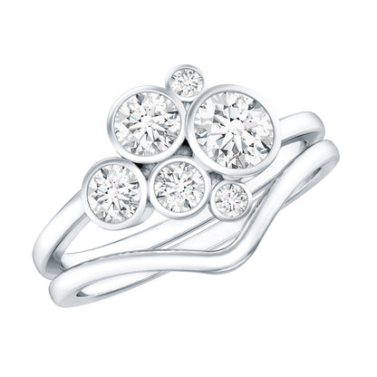 Bezel Set Lab Created Diamond Cluster Wedding Ring Set