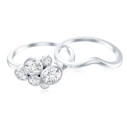 Bezel Set Lab Created Diamond Cluster Wedding Ring Set