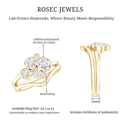Bezel Set Lab Created Diamond Cluster Wedding Ring Set