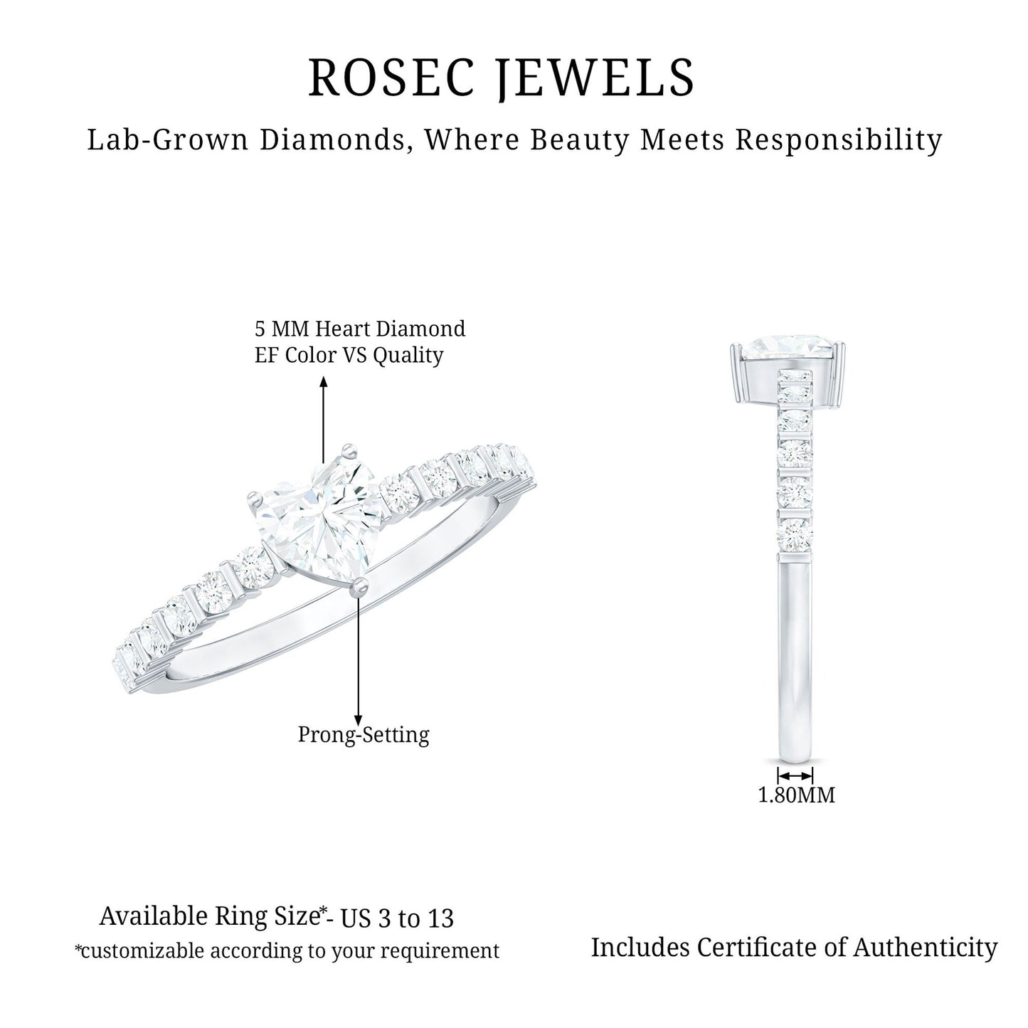 Lab Grown Diamond Heart Promise Ring With Side Stones