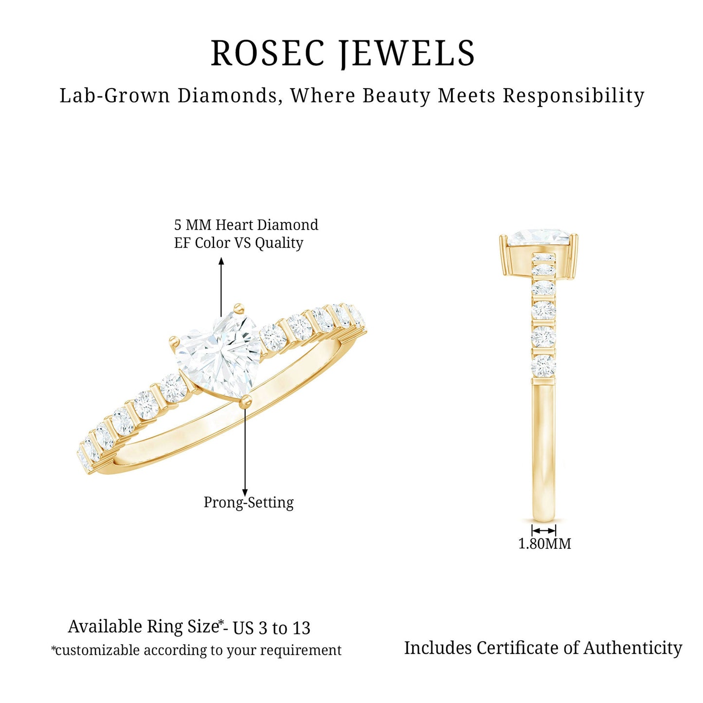 Lab Grown Diamond Heart Promise Ring With Side Stones