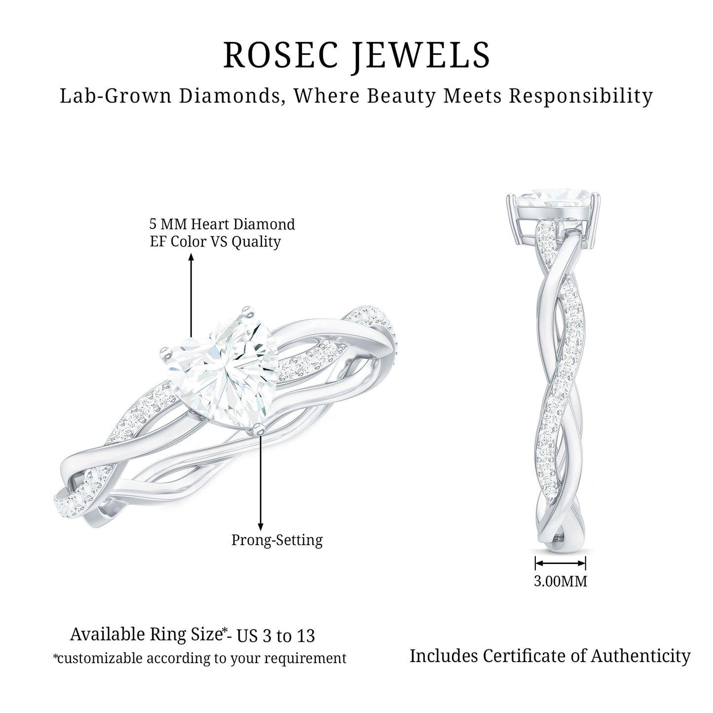 5 MM Heart Shaped Diamond Ring For Women