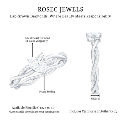 5 MM Heart Shaped Diamond Ring For Women