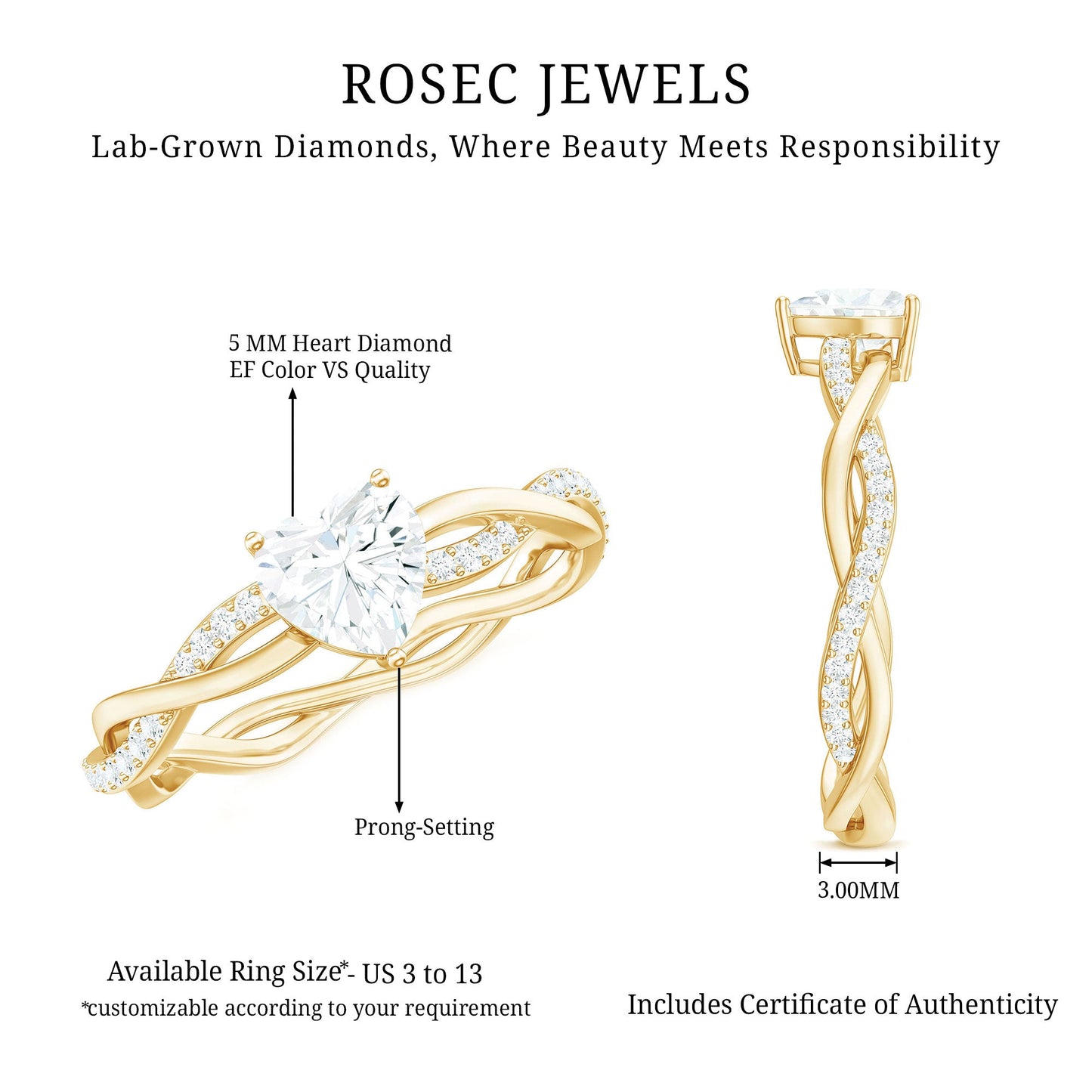 5 MM Heart Shaped Diamond Ring For Women
