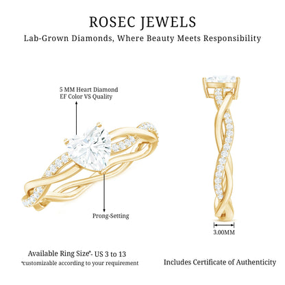 5 MM Heart Shaped Diamond Ring For Women