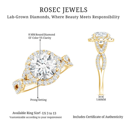 Criss Cross Lab Grown Diamond Halo Engagement Ring For Women