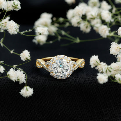 Criss Cross Lab Grown Diamond Halo Engagement Ring For Women