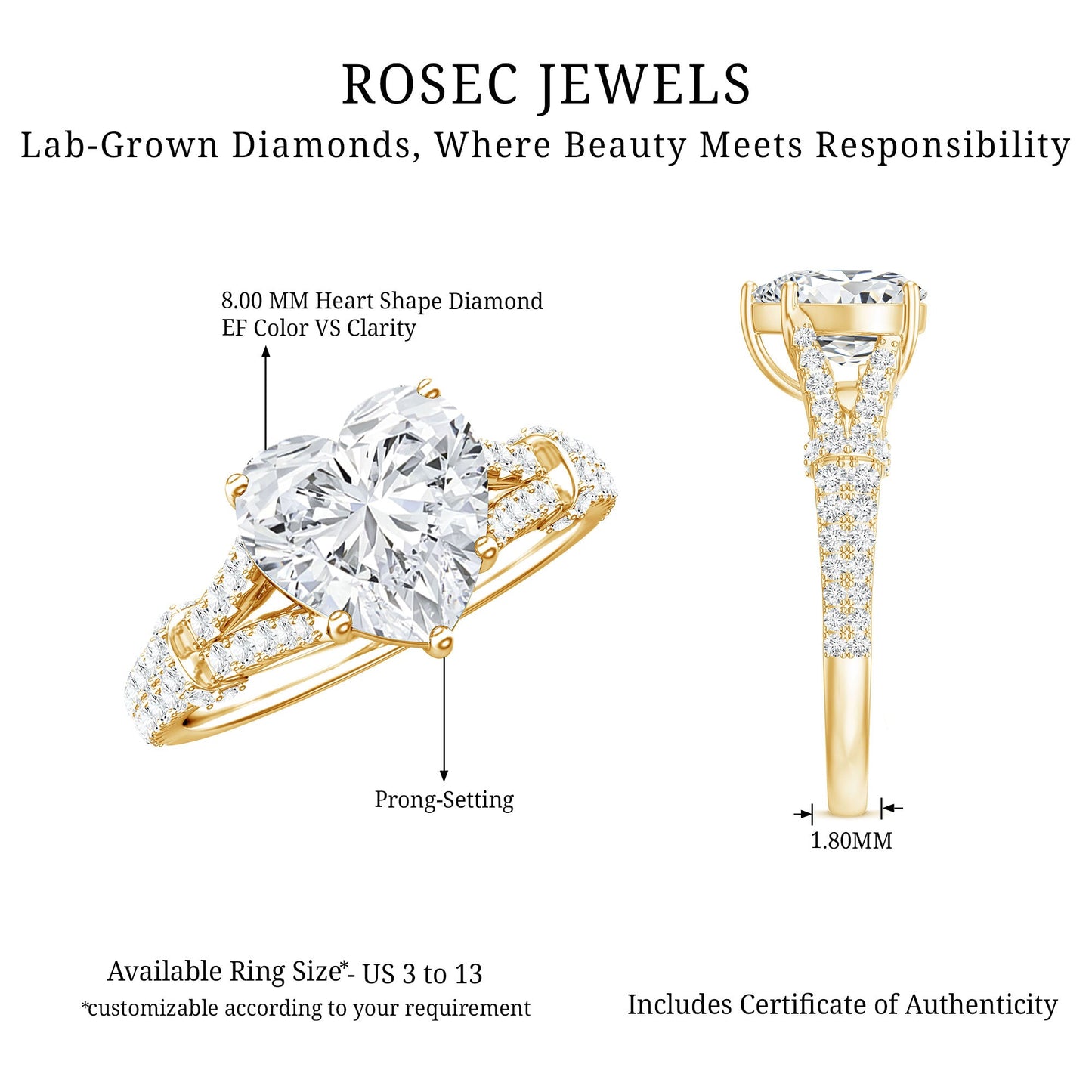 8 mm Lab Grown Diamond Heart Shape Engagement Ring