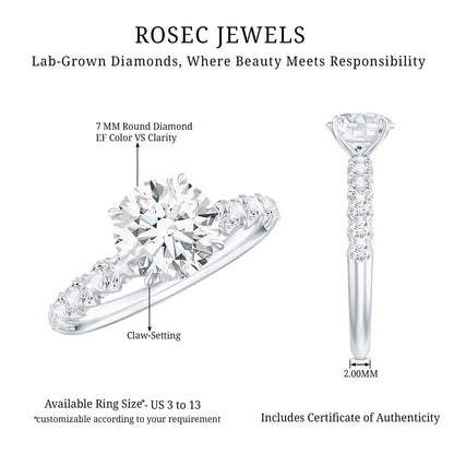 Certified 7 MM Lab Grown Diamond Solitaire Engagement Ring