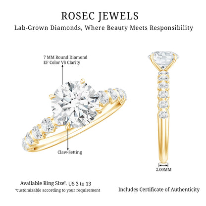 Certified 7 MM Lab Grown Diamond Solitaire Engagement Ring