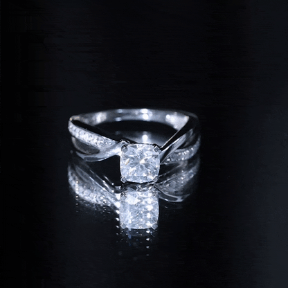 Cushion Cut Diamond Infinity Solitaire Ring with Side Stones
